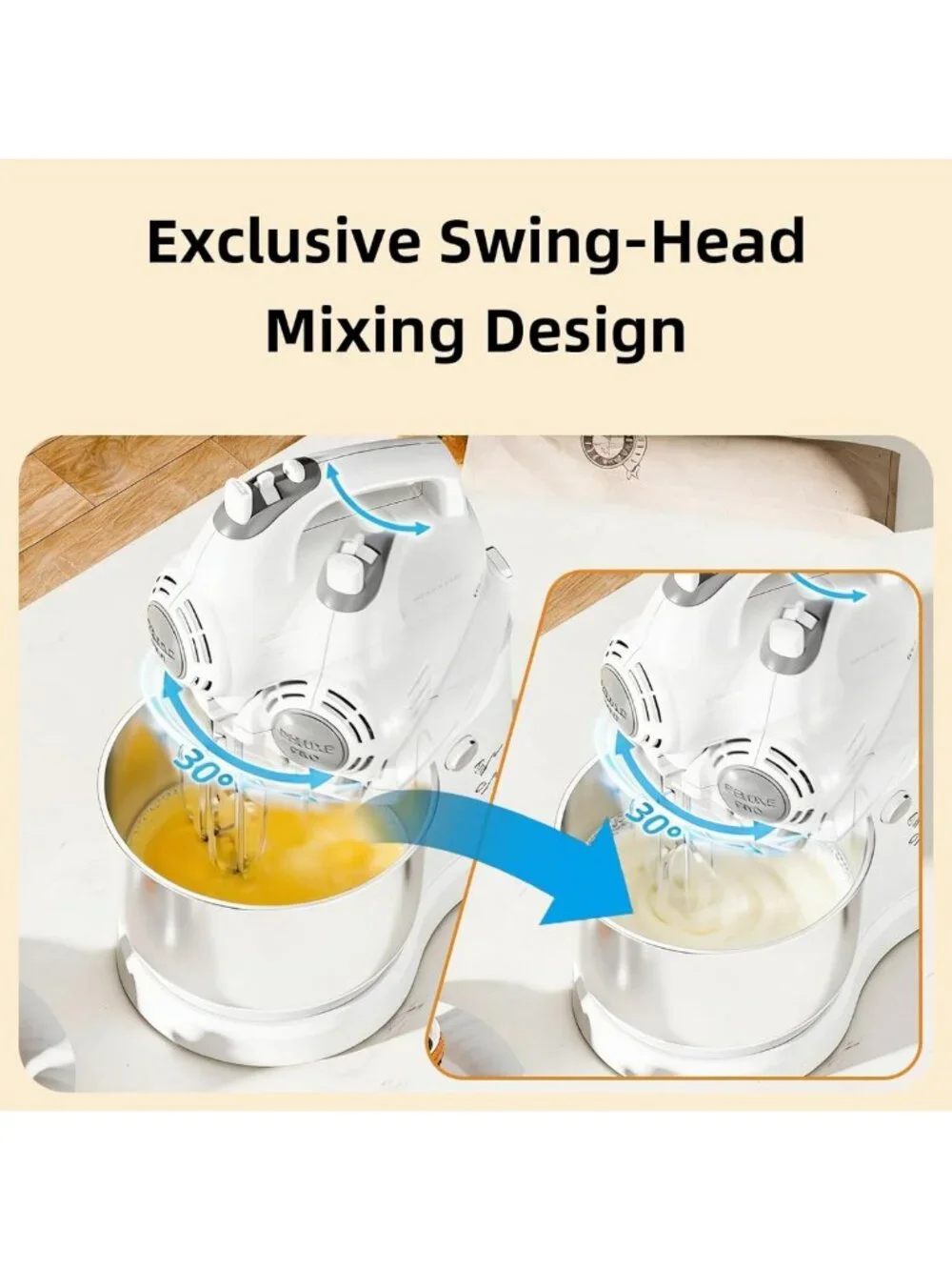 2-in-1 Electric Stand Mixer 3.2QT with Auto-Rotating Bowl & 5-Speed Turbo for